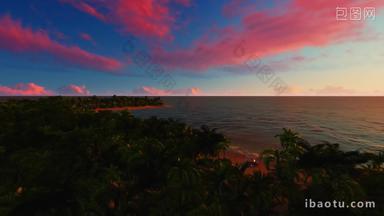 清晨海岸椰子树海边度假航拍